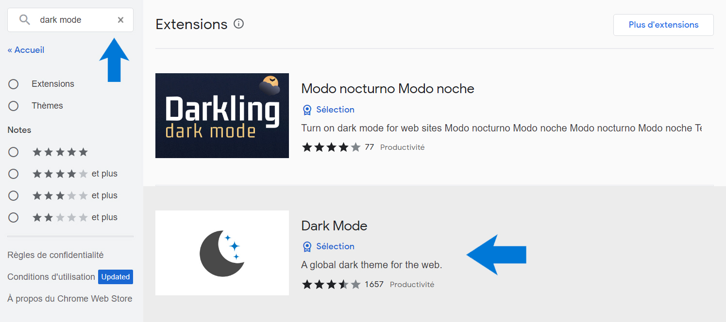 Extention mode sombre Chrome